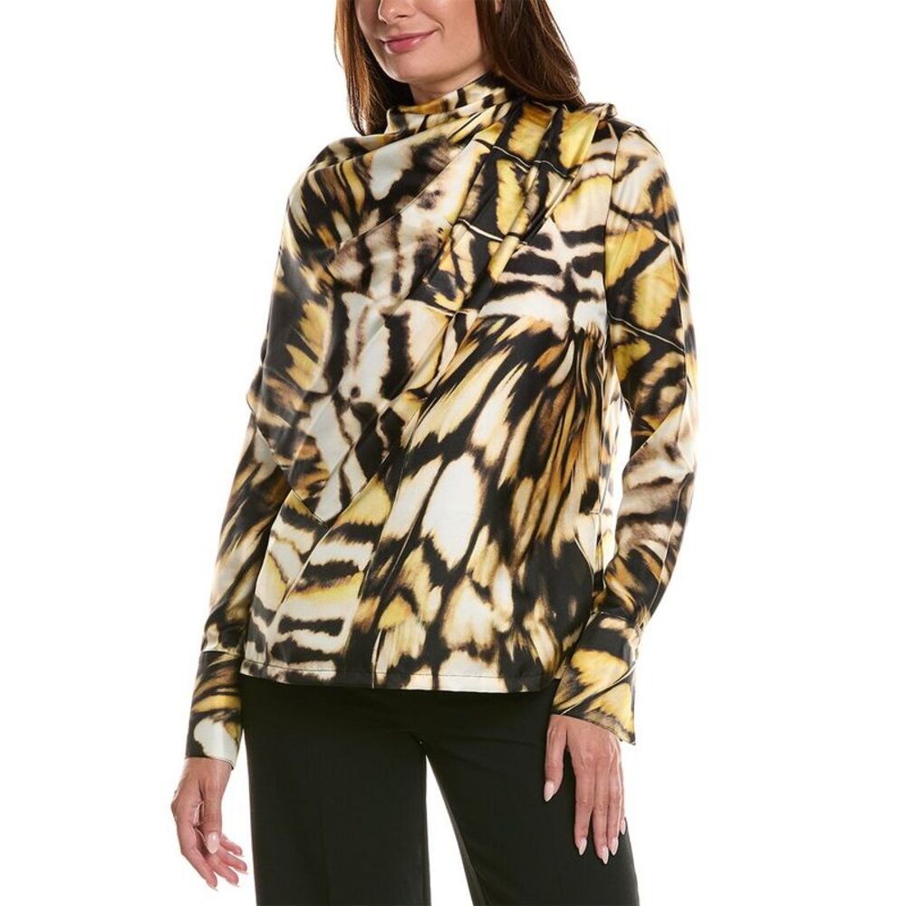 Oscar De La Renta Womens  Long Sleeve Butterfly Silk Twill Blouse, Black